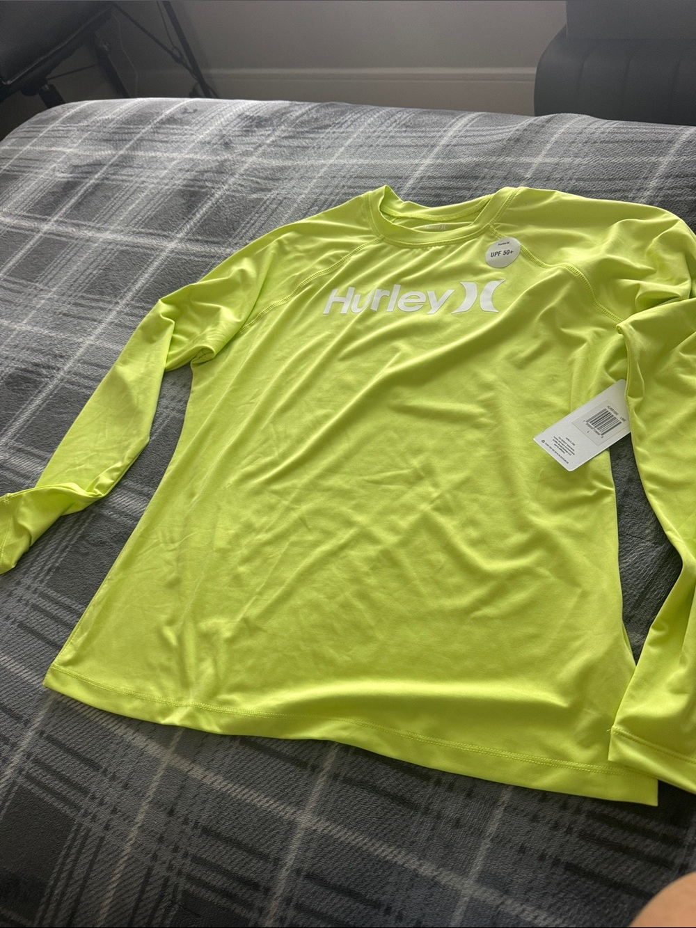 Hurley Neon Yellow Long Sleeve Swim Shirt with White Logo